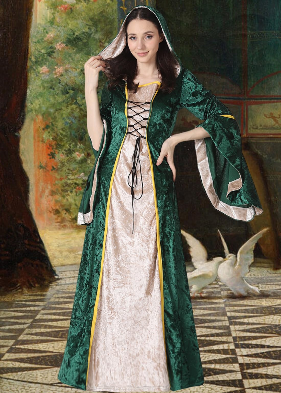 YEAXLUD Vampire Cute Halloween Costume for Woman Renaissance Medieval Evil Queen Dress Women's Black Witch Costumes Cosplay Apparel. (Green, Medium)