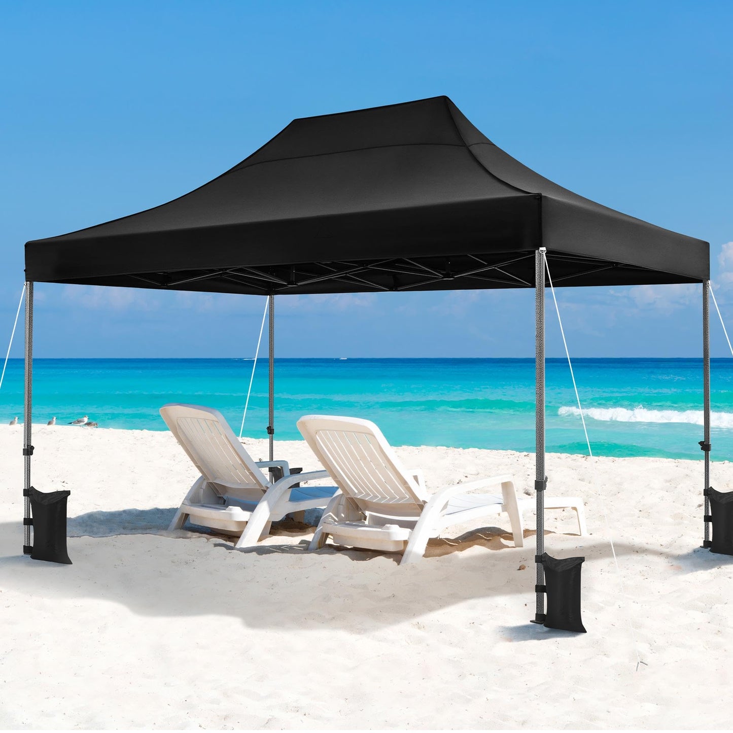 Yaheetech Heavy Duty Pop Up Canopy Tent, 10x15 Commercial Instant Shelter Tent, Outdoor Adjustable Canopy with Wheeled Bag, 4 Sandbags & 8 Stakes, Black