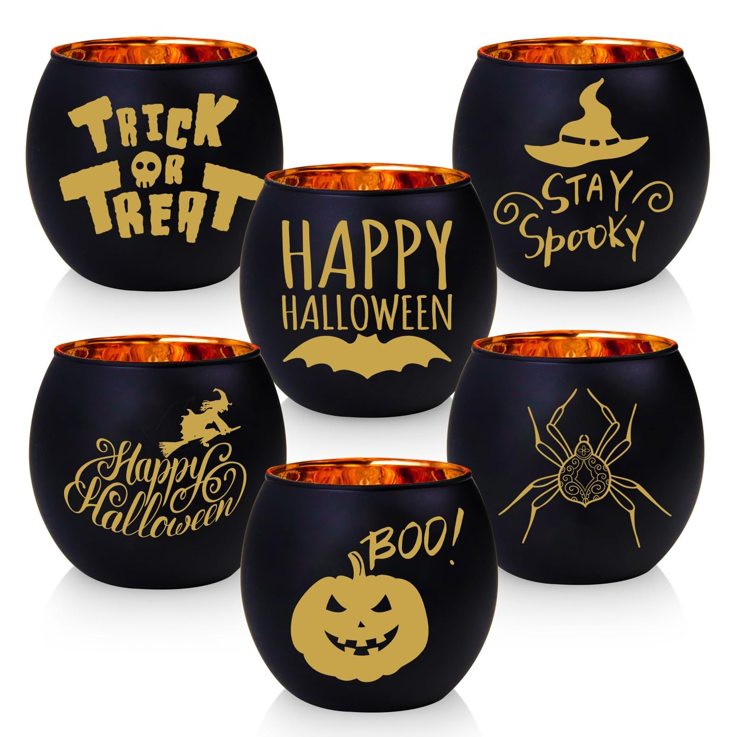 WDHODEC Halloween Candle Holders 6 Pieces Black Glass Votive Candle Holder for Halloween Wedding, Party, Table Centerpiece Décor Halloween Decorations Indoor and Outdoor