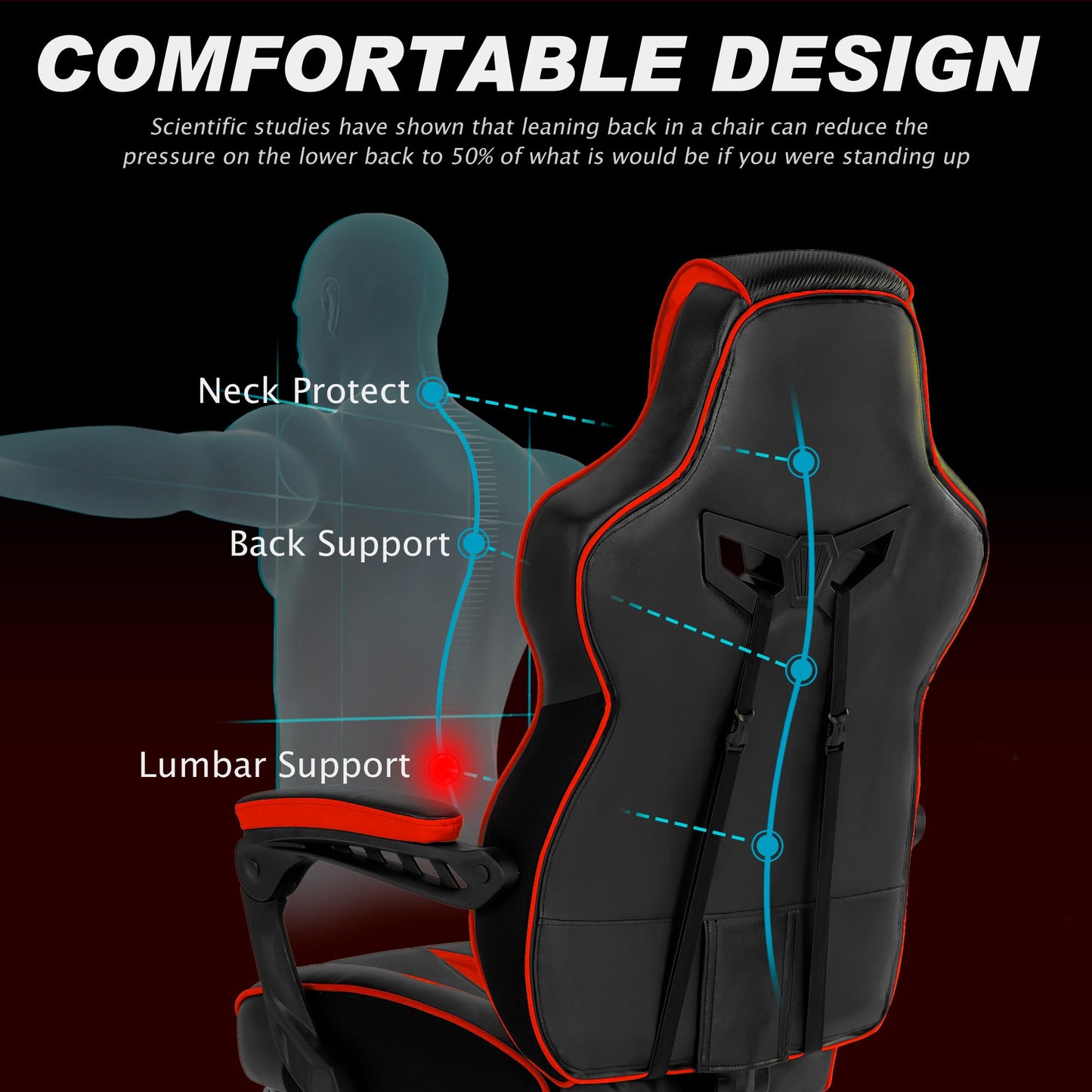 Vonesse Reclining Gaming Chair with Footrest Gaming Computer Chair with Massage Recliner Computer Chair Big and Tall Gaming Chairs for Adults(Red/Black)