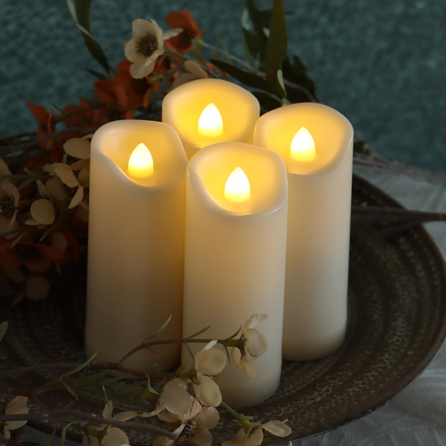 4 Pack LED Battery Operated Candles 2"x5" Plastic Flickering Flameless Candles with Timer Outdoor Waterproof Wedding Party Halloween Christmas Decoration Gifts Realistic Slim Tall Pillar Candles
