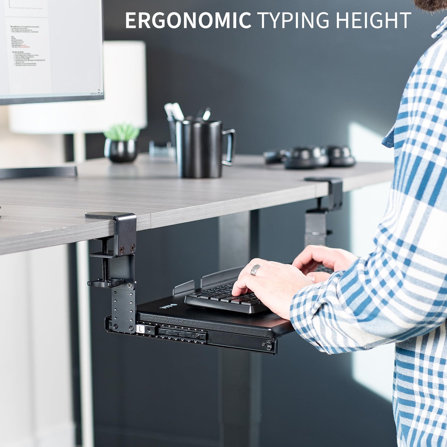 VIVO Large Height Adjustable Under Desk Keyboard Tray, C-clamp Mount System, 27(33 Including Clamps) x 11 inch Slide-Out Platform Computer Drawer for Typing, Black, MOUNT-KB05HB