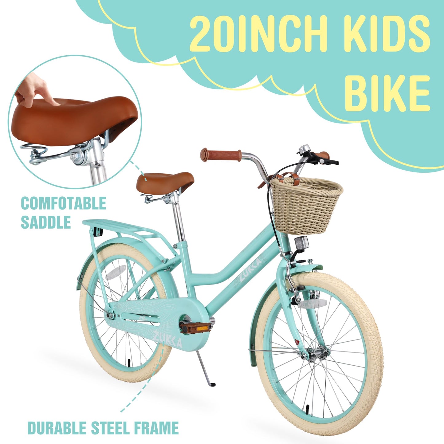 20/24 Inch Girls Bike for Kids, Single Speed Kids' Bicycles with Basket, Kid Beach Cruiser Bike for Girls, Adjustable Seat, Multiple Colors