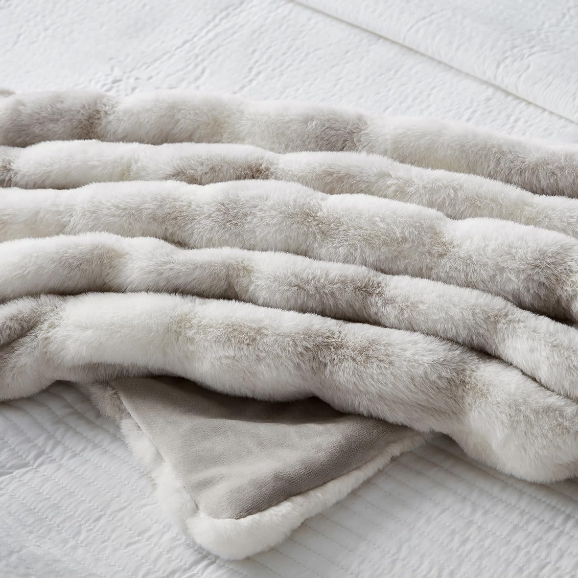 WDCOZY Ruched Faux Fur Throw Blanket Soft Cozy Fluffy Luxurious Blankets Couch Bed Sofa Chair Home Decor Warm Furry Fall Winter Plush Rabbit Fur Bubble Blanket 60" x 80", Grey
