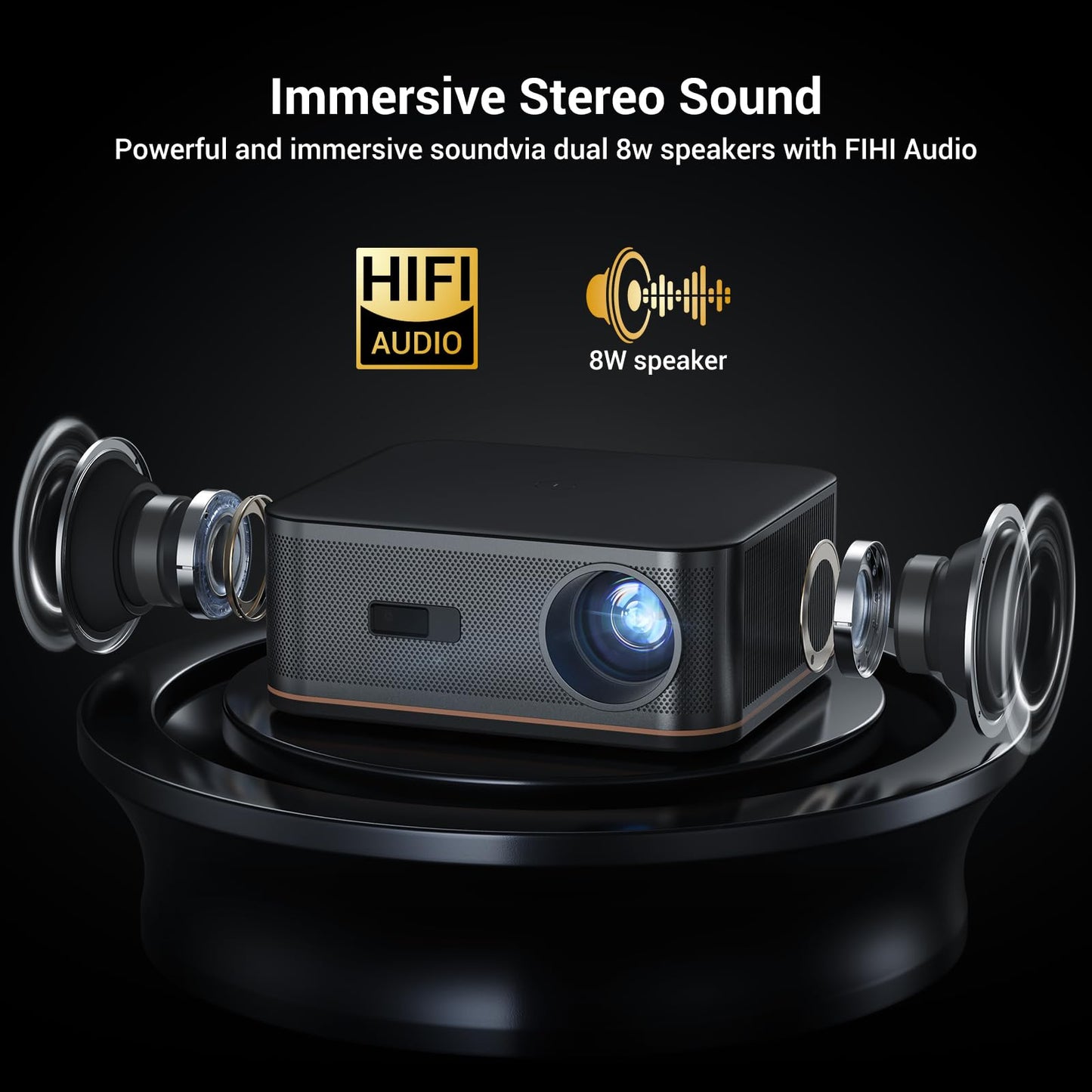 1500 ANSI 4K Full HD Projector with WiFi and Bluetooth, HAPPRUN Movie Home Theater with Auto Focus, 300'' Display for Indoor/Outdoor, Smart Proyector Compatible with Phone/TV Stick/PC/PS5