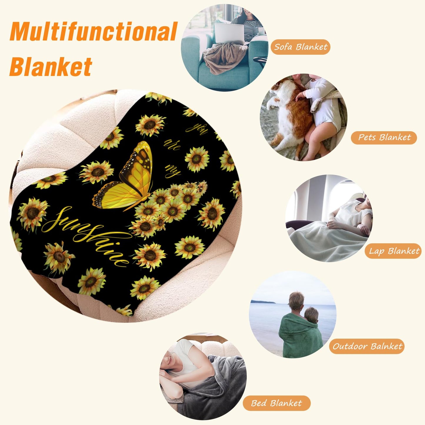 YeeJu Sunflower Throw Blanket Yellow Floral Butterfly Throw Blanket for Couch Sofa Bed Soft Gift for Women Fuzzy Plush Fleece Blankets Black Spring Summer Flower Decorations Blanket 50x60