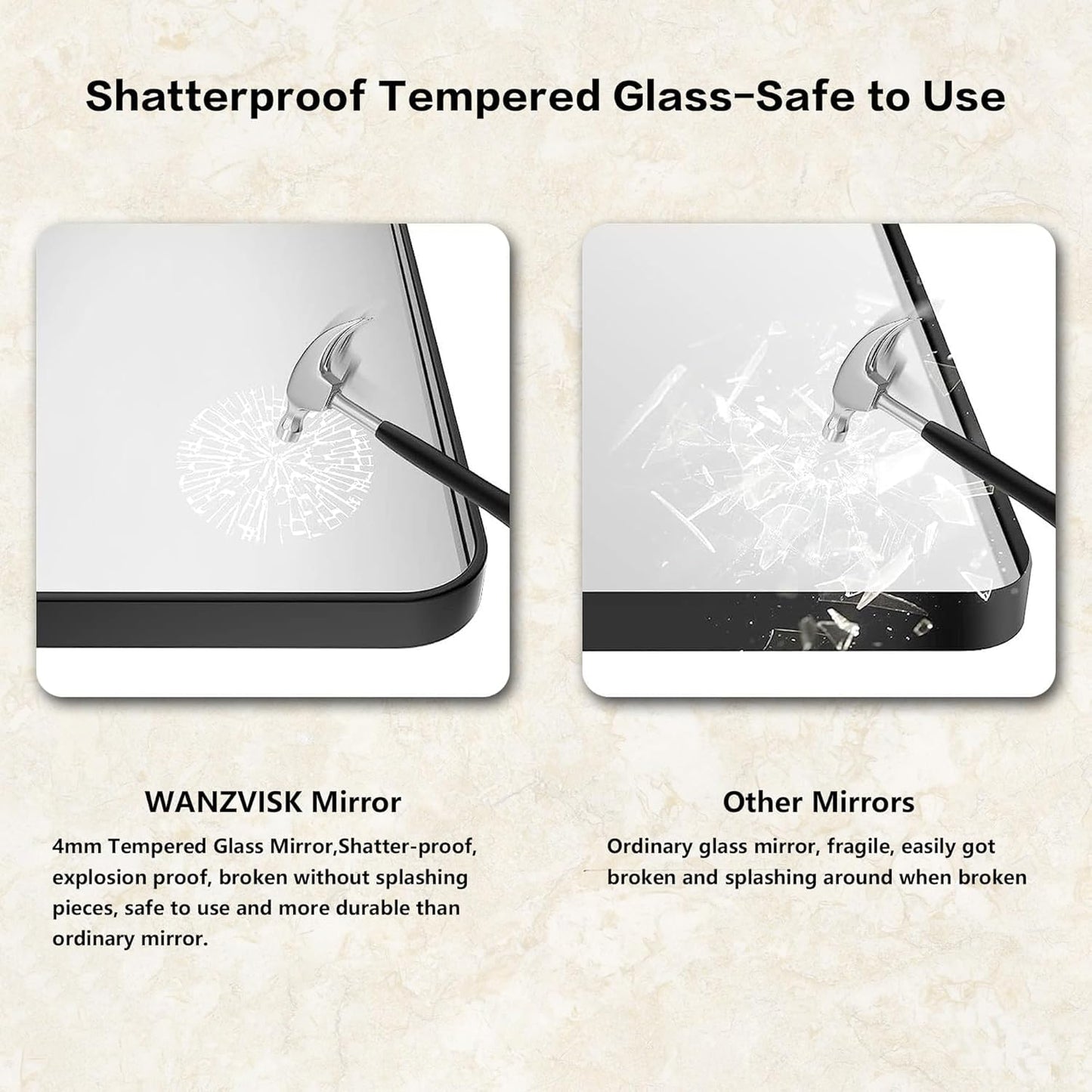Wanzvisk Black Framed Mirrors for Bathroom,40 x 30 Inch Rounded Conner Rectangle Mirror for Wall, Matte Black Vanity Mirror with Tempered Glass,Anti-Rust,Hangs Horizontally or Vertically