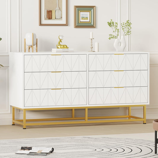 6 Drawer Dresser for Bedroom with Metal Legs, Storage Chest Cabinet Organizer for Living Room,Hallway,Entryway - White