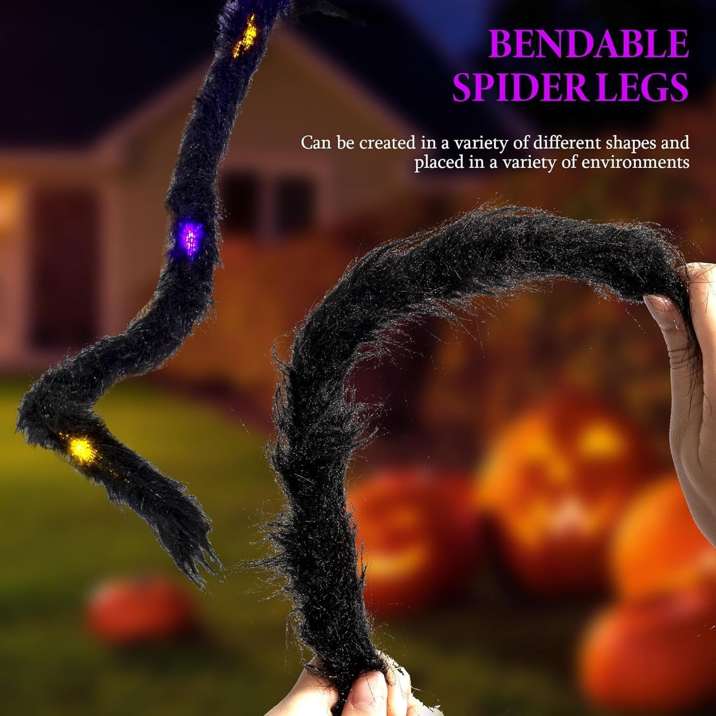 2 Pack 4.2Ft Halloween Giant Spider,Light up Spider with 24 Purple and Orange Lights,Light up Halloween Decorations Outside,for Yard Haunted House Window Party Porch Indoor Outside Decor