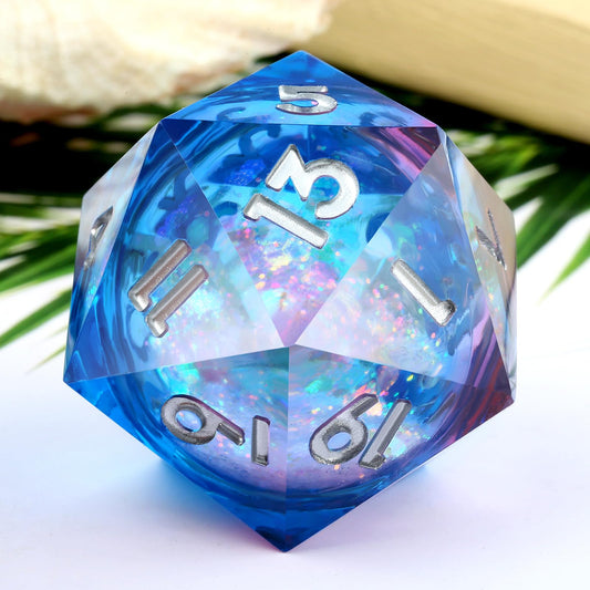 33mm D20 Dice ,DNDND Glitter and Paillette Liquid Core D20 Dice with Gorgeous Gift Box for Dungeons and Dragons (Pink &Blue)