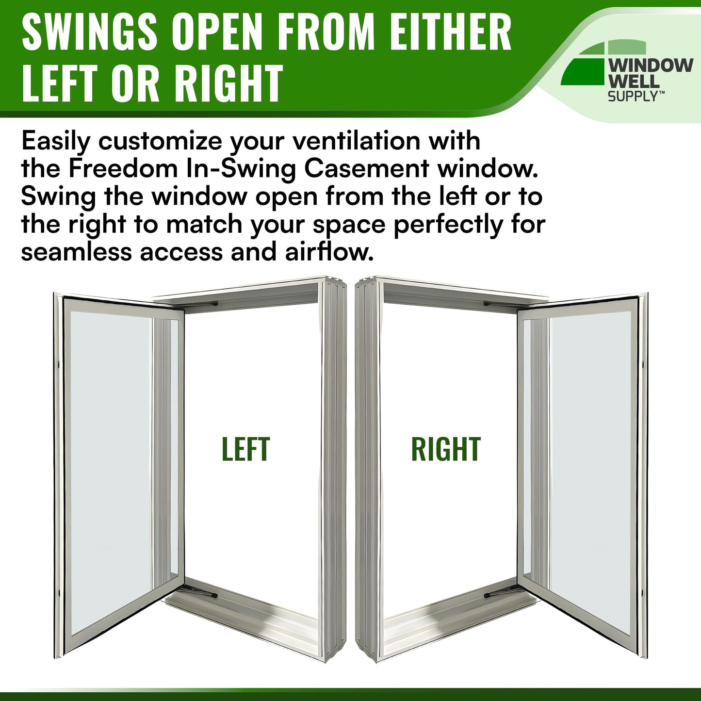Window Well Supply - Argon Filled in-Swing Casement Basement Egress Window (31" W x 40" H), Vinyl Basement Window - Secure Windows, House Windows Replacement, White Vinyl Frame