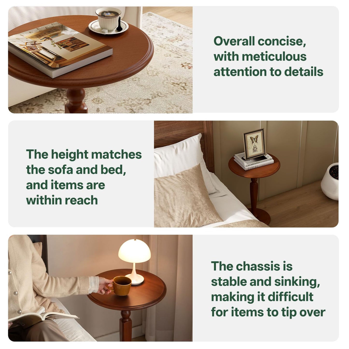 Wayshome Solid Wood Round Side Table, Small Drink Table for Small Places, Accent Table with Stable Pedestal for Living Room, Bedroom, Corners, and Nursery (Brown, 15.75" D x 15.75" W x 21.26" H)