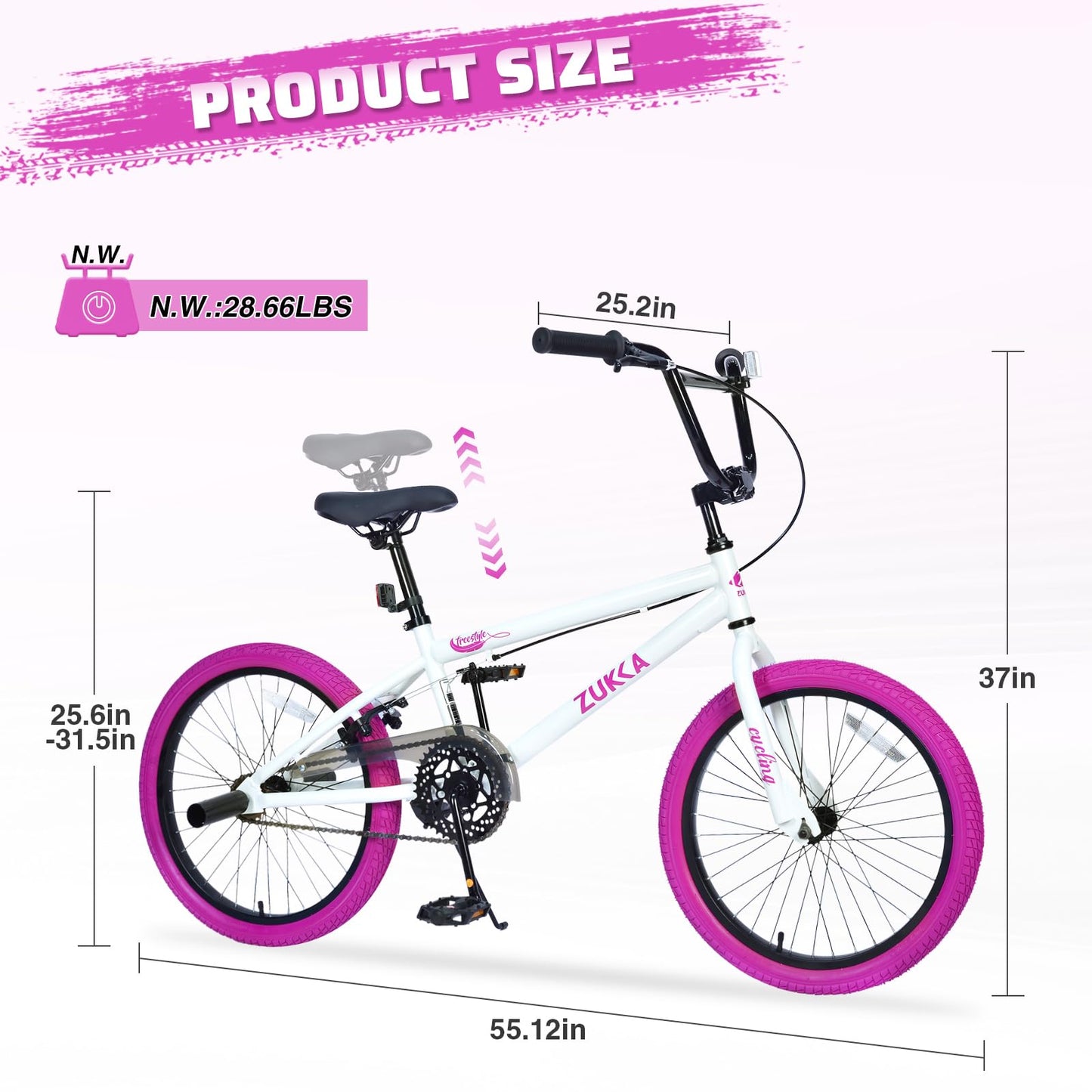 WEEROCK 20 Inch Kid Bike for 7+ Years Old Kids, Single Speed 20" Kids Bicycle for Boys Girls, BMX Handle, Steel Frame and Rear Calip Brake for Children, Student, White