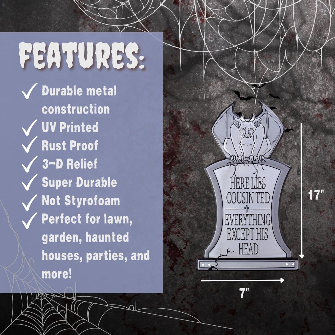 3-D Metal Halloween Ghost Cemetery 17" Tombstones -Full Set of 6 w Stakes- Durable, Rustproof, UV Raised Printing-Upgrade Your Haunted House Mansion Cemetary Lawn Decor- No More Flimsy Foam Graveyards