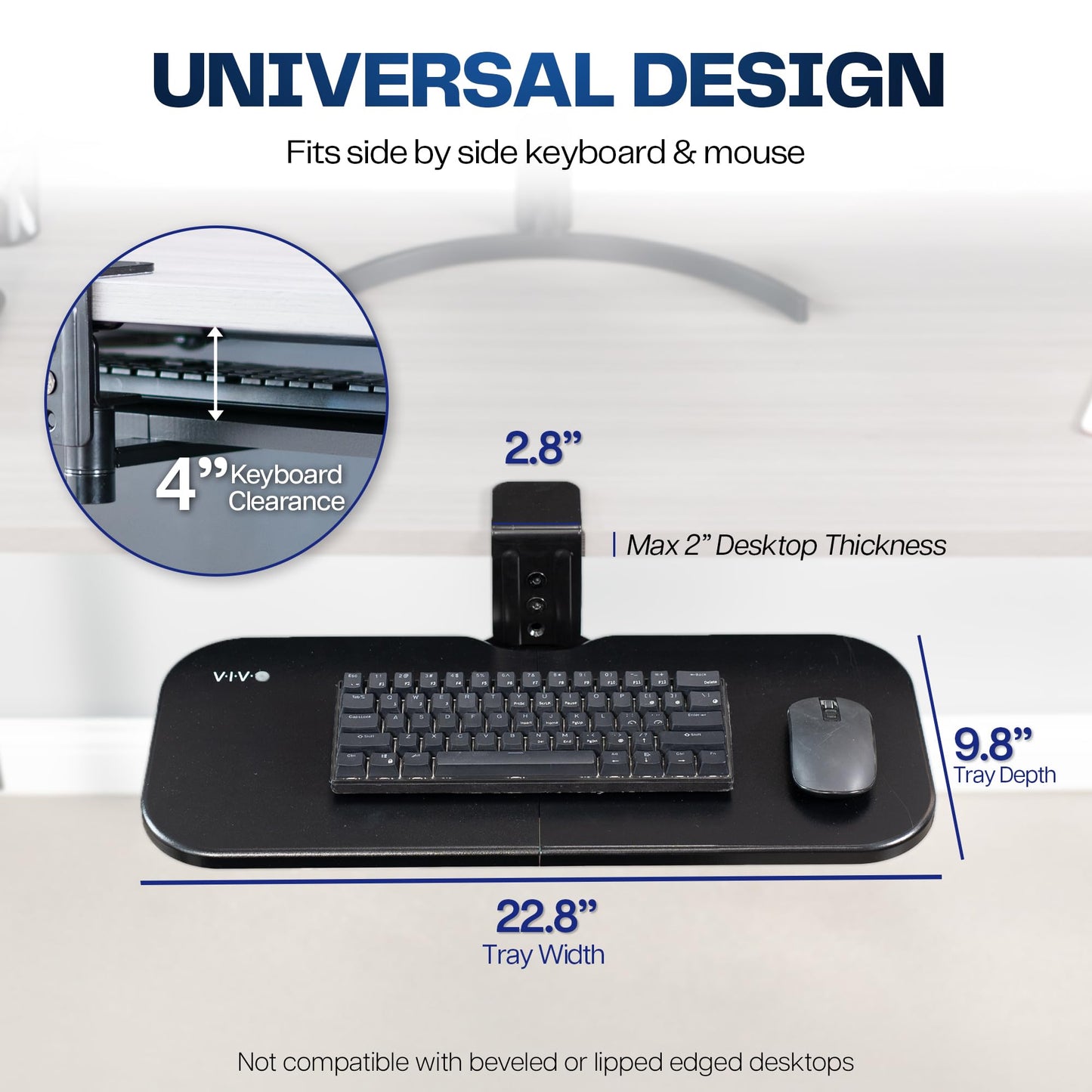 VIVO Clamp-on 23 x 10 inch Rotating Computer Keyboard and Mouse Tray, Extra Sturdy Desk Swivel Clamp, Ergonomic Typing, Black, MOUNT-KB04CB