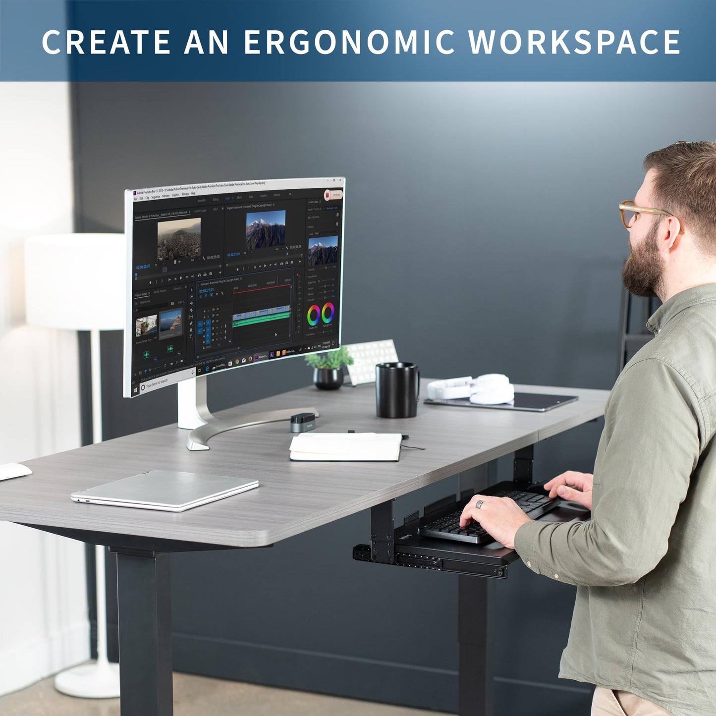 VIVO Large Height Adjustable Under Desk Keyboard Tray, 27 x 11 inch Slide-Out Platform Computer Drawer for Typing, Black, MOUNT-KB27HB