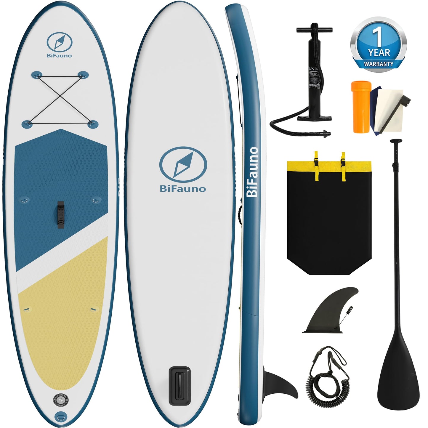 Bifanuo Inflatable Stand Up Paddle Board for Adults with SUP Accessories and Backpack Paddle Boards Non-Slip Deck, Wide Stance, Bottom Fin, Double Action Pump