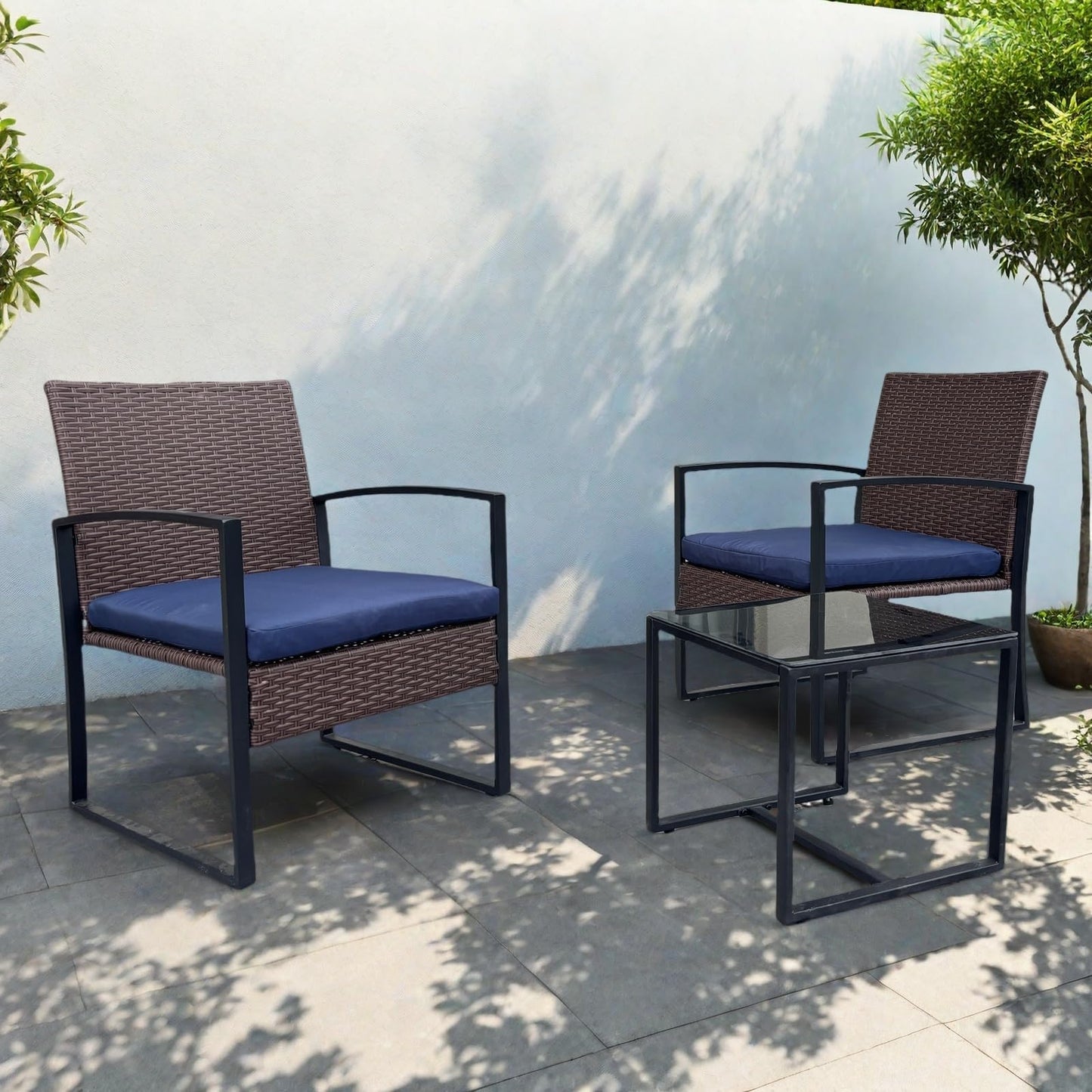 3 Piece Patio Chairs Set Outdoor Patio Furniture Set with Coffee Table, Bistro Set with Cushions for Balcony Apartment Deck