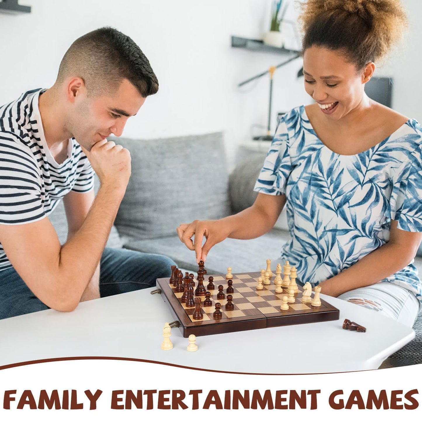 2 in 1 Magnetic Chess Set and Checkers Board Game Set 15" Wooden Folding Chess Board with 2 Extra Queens Travel Chess Sets Family Board Game Gift for Kids, Adults Portable Elegant Classic Chess Game