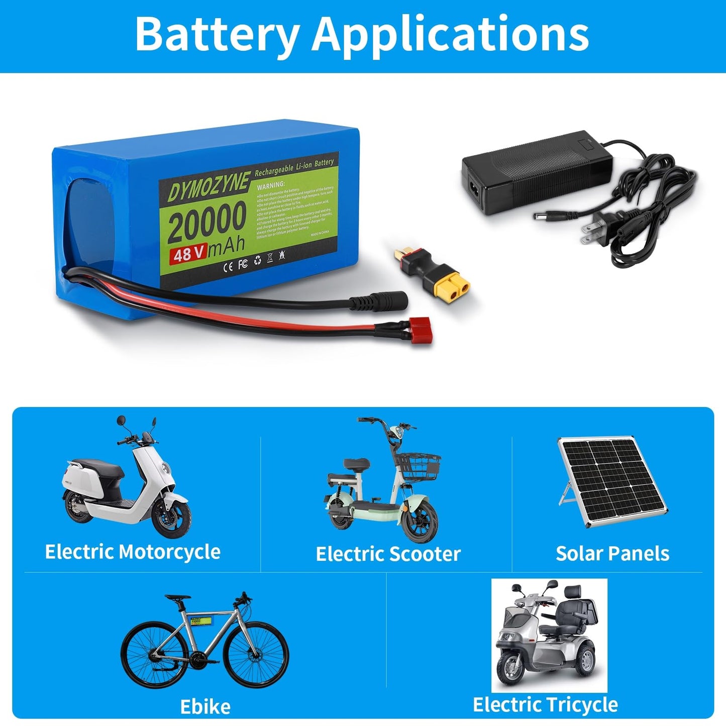 36V 48V Lithium Ebike Battery with 20A-30A BMS, Compatible with 100-1000W Motors for Electric Bikes, Scooters, ATVs, Motorcycles, Electric Dirt Bikes, Solar Storage and More (48V20AH(250W-1000W))