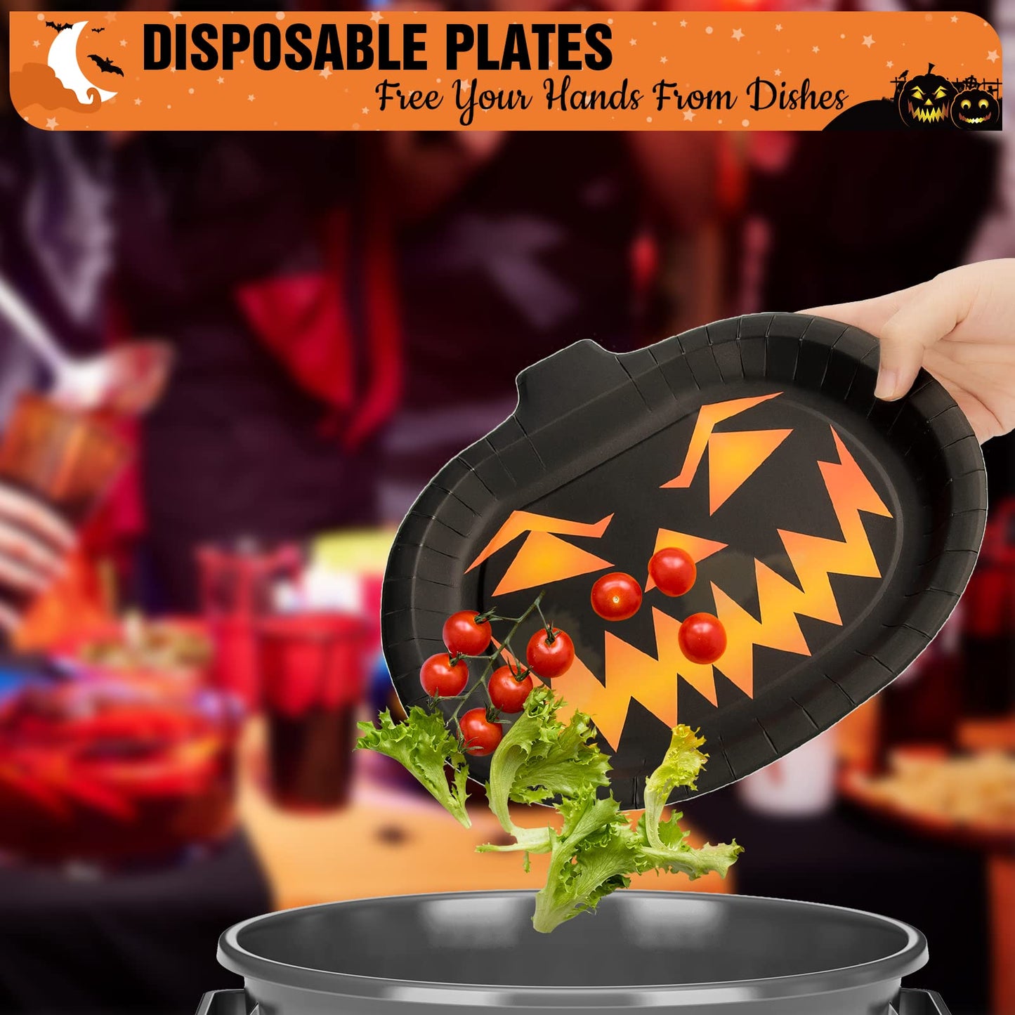 150Pcs Halloween Plates and Napkins Cups Party Supplies Disposable Dinner Dessert Appetizer Cutlery Plates Dinnerware Sets Black Pumpkin Jack-o'-lanterns Orange Spooky Decorations