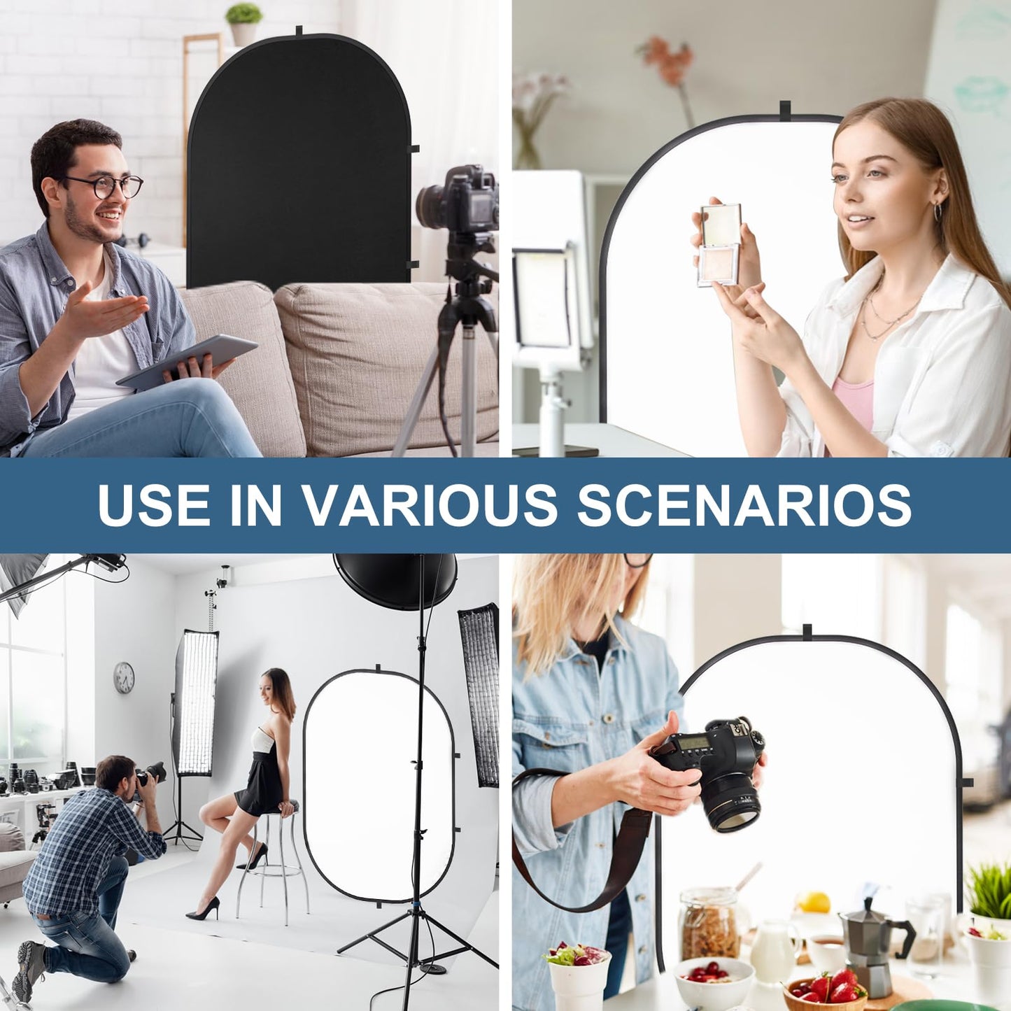 5X6.5ft Backdrop for Photography, Double Sided White Screen and Black Screen, 2 in 1 Collapsible and Reversible Background for Photography, YouTube Videos,and Live Streaming