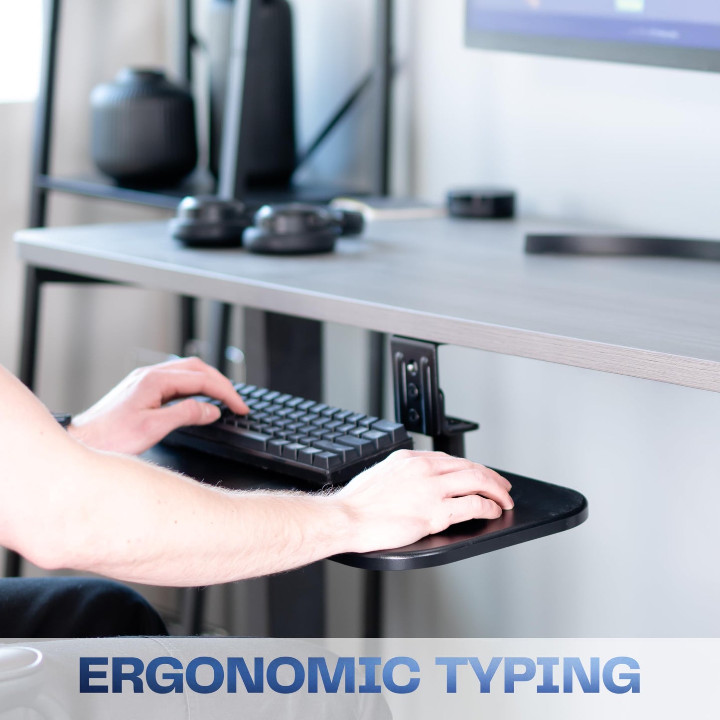VIVO Rotating Computer Keyboard and Mouse Tray Under Desk Mount, Swiveling 23 x 10 inch Platform, Ergonomic Typing, Black, MOUNT-KB01B