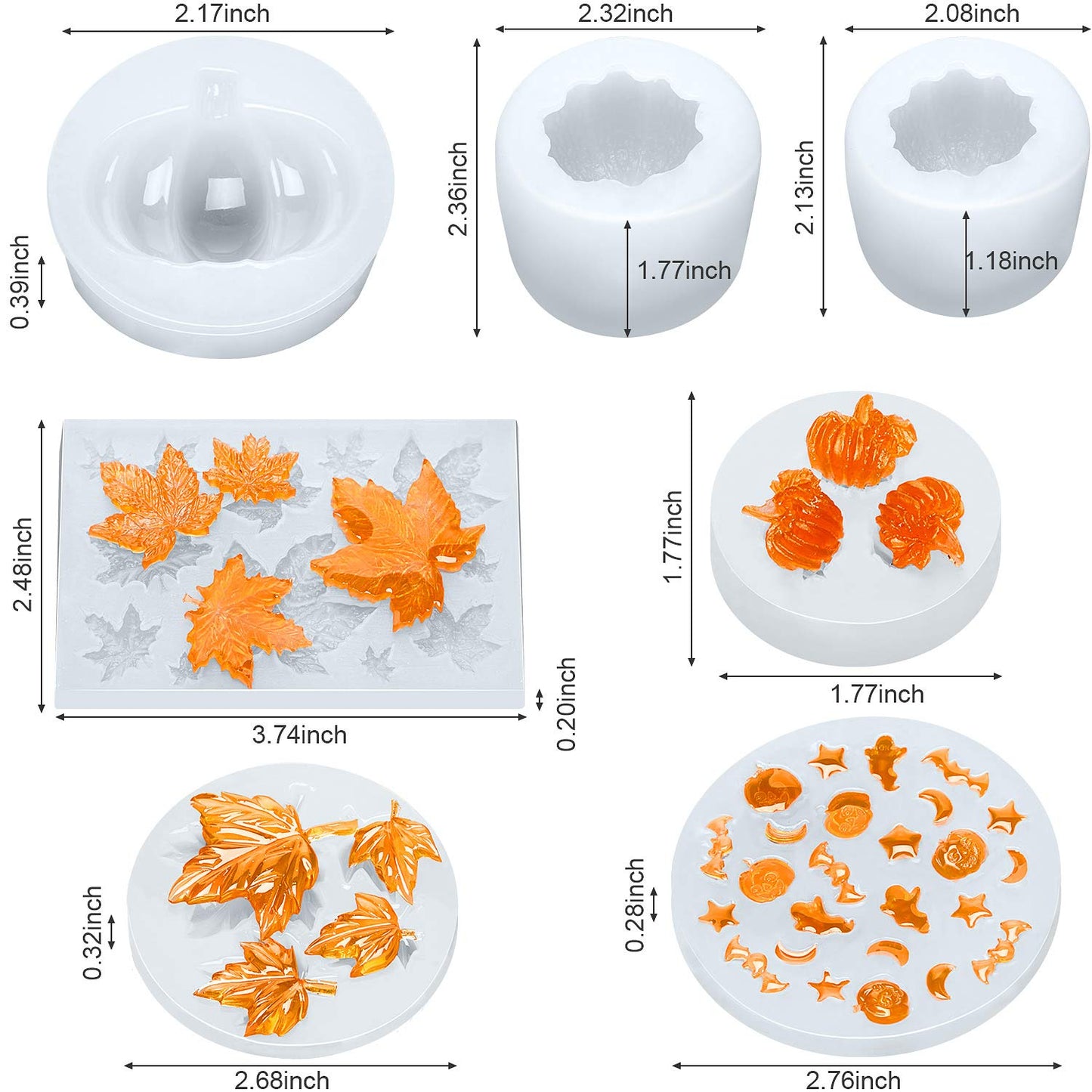 7 Pieces Pumpkin Silicone Molds Halloween Resin Molds Thanksgiving Candle Epoxy Maple Molds Mixed Ghost Mold for Fall DIY Craft Making Decoration Supplies