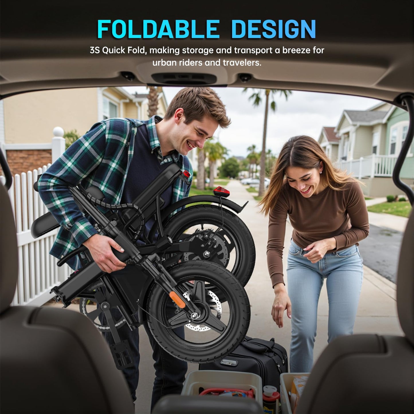Folding Electric Bike for Adults and Teens, 14" Foldable E-Bike with 500W Motor, Commuter Mini E Bikes with 48V Removable Battery UL 2849 Certified, Electric Bicycle with 25 Miles PAS Range (Black)