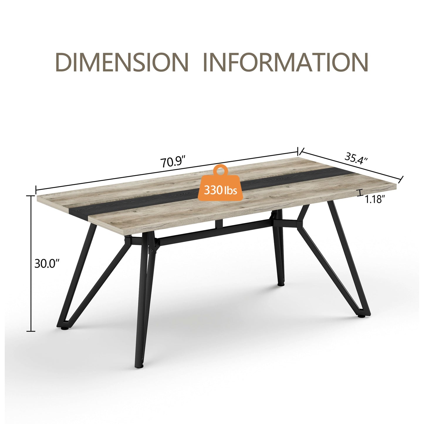 71" Long Dining Table for 6-8 People, Modern Farmhouse Wooden Dining Room Table with Adjustable Metal Legs, Large Rectangular Kitchen Tables for Dinner Party Family Gathering, Grey