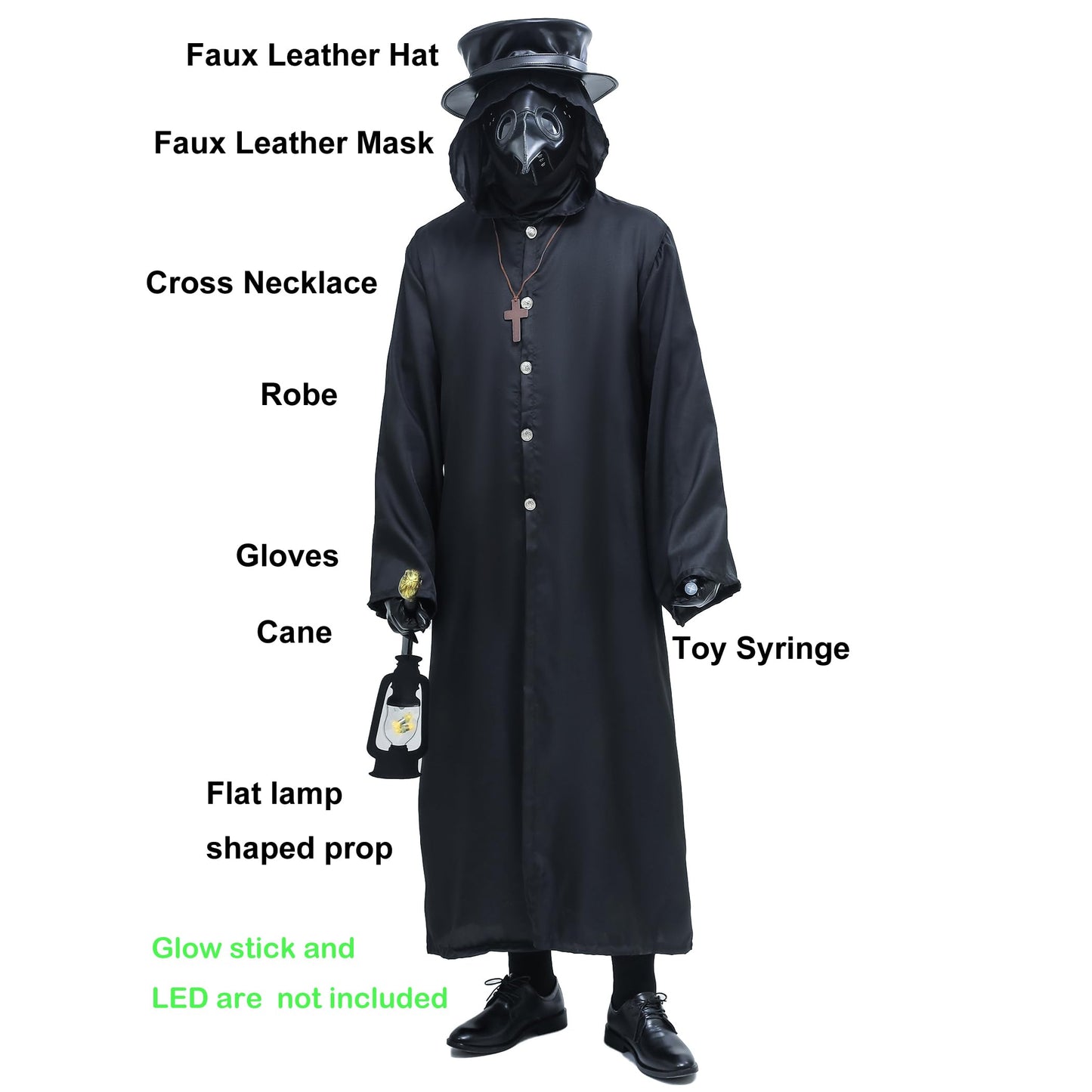 Absolute Vibe Plague Doctor Bird Mask and Hat Combo Set Halloween Costume Steampunk Cosplay Props (M, BLACK-001)