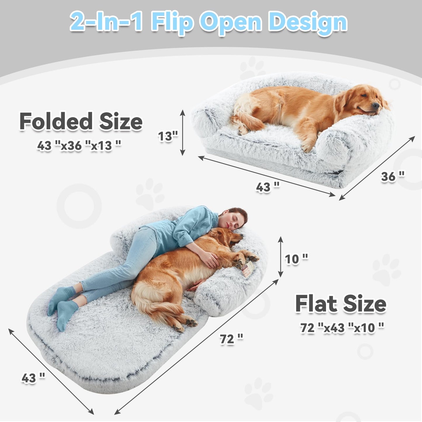 WROS Human Dog Bed, 72"x43"x10" Dog Beds for Large Dogs, Foldable Plush Washable Bed for People Doze Off, Orthopedic Pet Beds for Humans Size Fits You and Pets - Grey