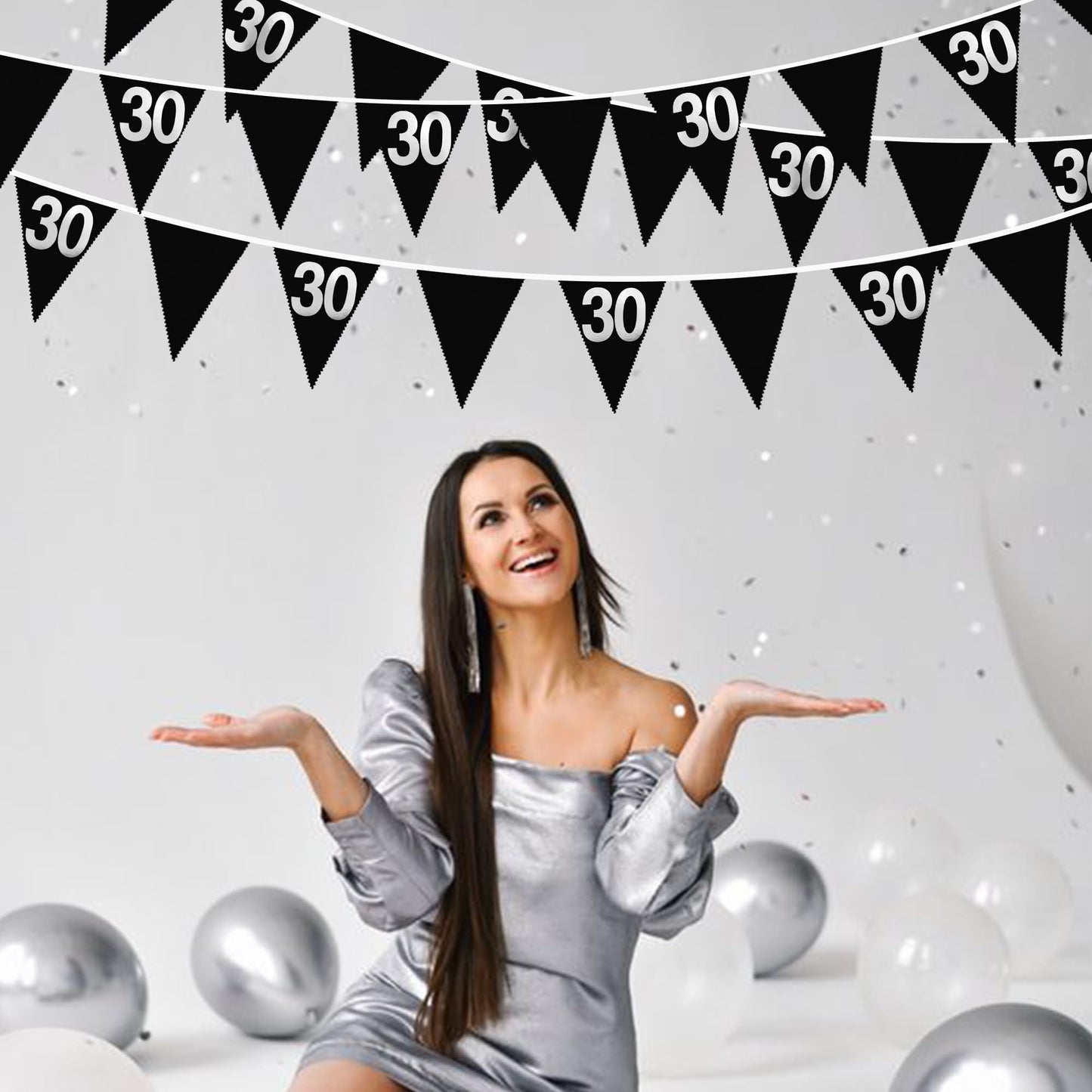 26FT Black Silver 30th Birthday Party Decorations Fabric Pennant Banner Garland Streamers for Women Mens Dirty Thirty 30 and Fabulous Birthday Cheers to 30 Years Anniversary Talk Thirty To Me Decor