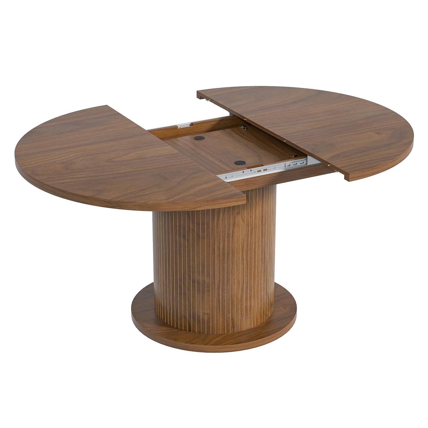 59 inch Adjustable Size Round Dining Table for 4 6, Unique Design Modern Farmhouse Kitchen Table, Fluted Base for Home Dining Room Living Room(Walnut)