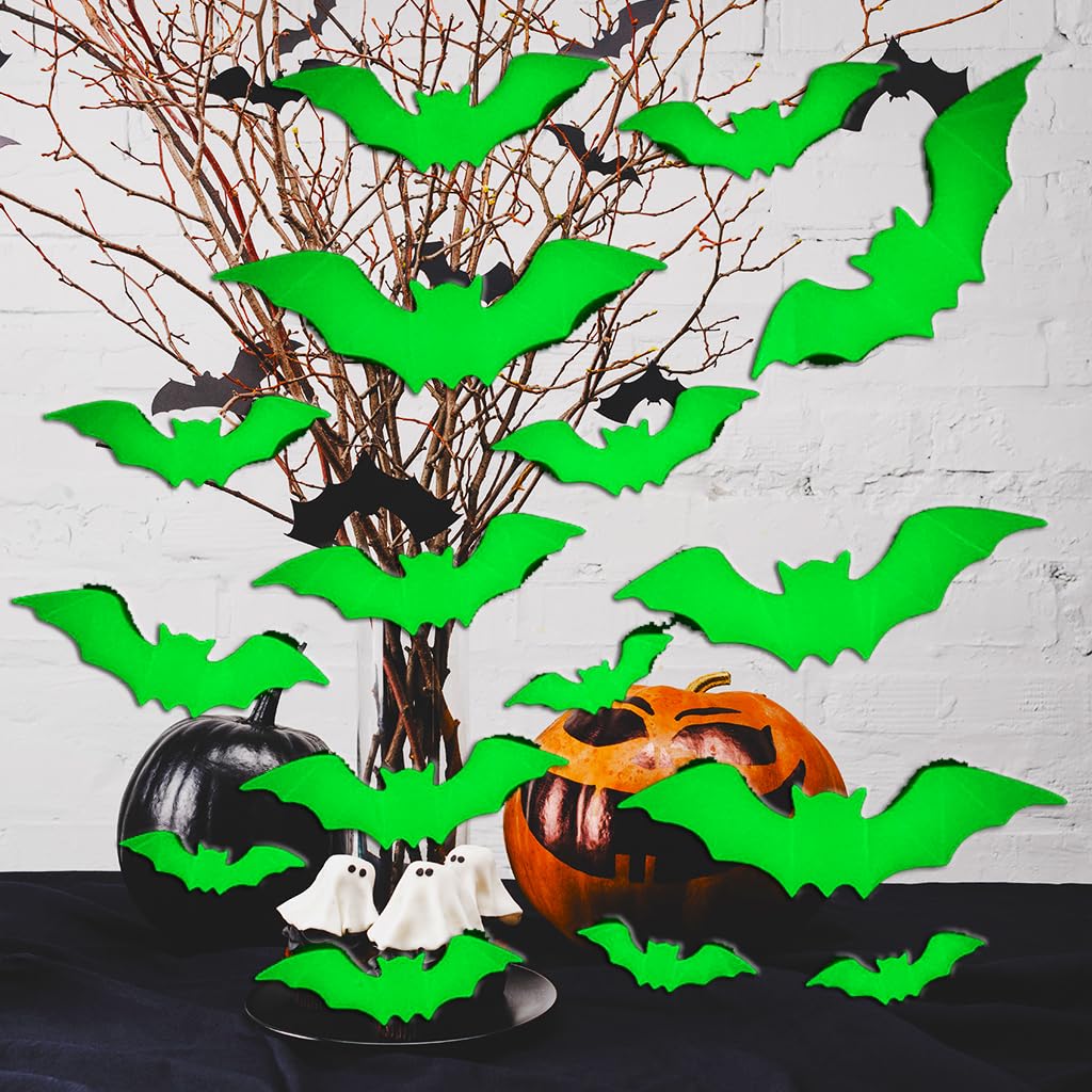 16PCS Glow in The Dark Halloween Bat Wall Decals 3D Luminous Bats Halloween Wall Decorations Stickers Glowing Bat Self-Adhesive Window Clings for Scary Halloween Theme Party Decorations Supplies