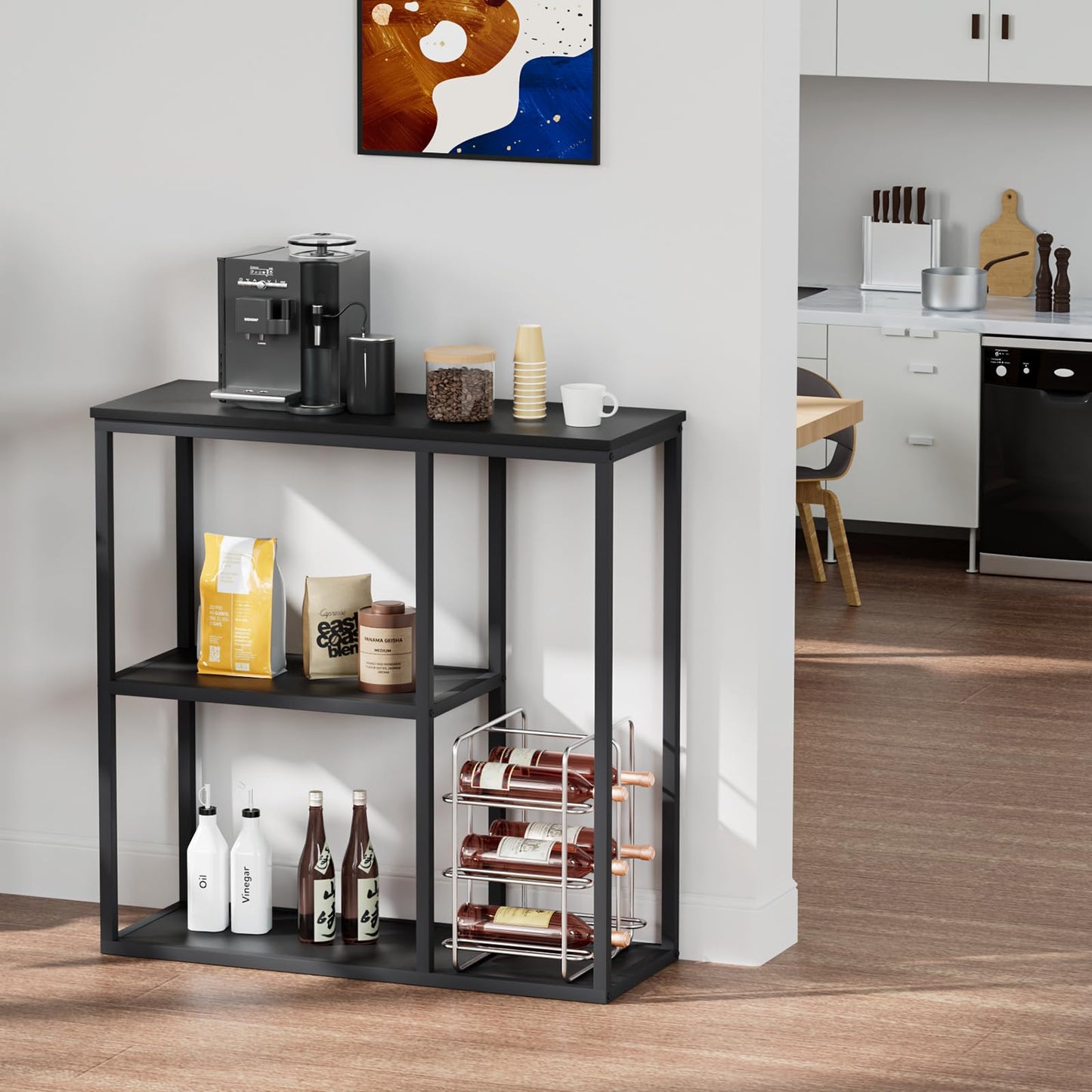 WOHOMO Console Table, 12'' Narrow Entryway Table for Living Room, 31.5'' x 31.5'' Black Industrial Sofa Table with 3-Tier Storage Shelves for Corridor, Hallway, Black
