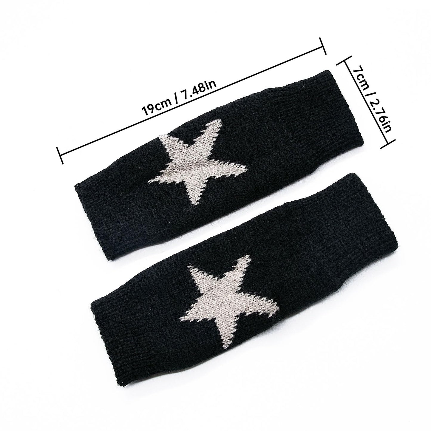 YAMEIZE Fingerless Star Printed Knitted Gloves - Wrist Warmers Y2K Mittens Knitted Gloves for Women Men Typing (Black)