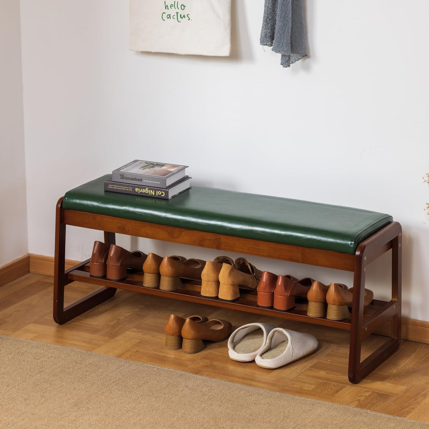 ABAMFUR Shoe Rack Bench, Solid Wood Entryway Bench with Flip-Open Storage Box for Entry, Hallway (Green-39.4")