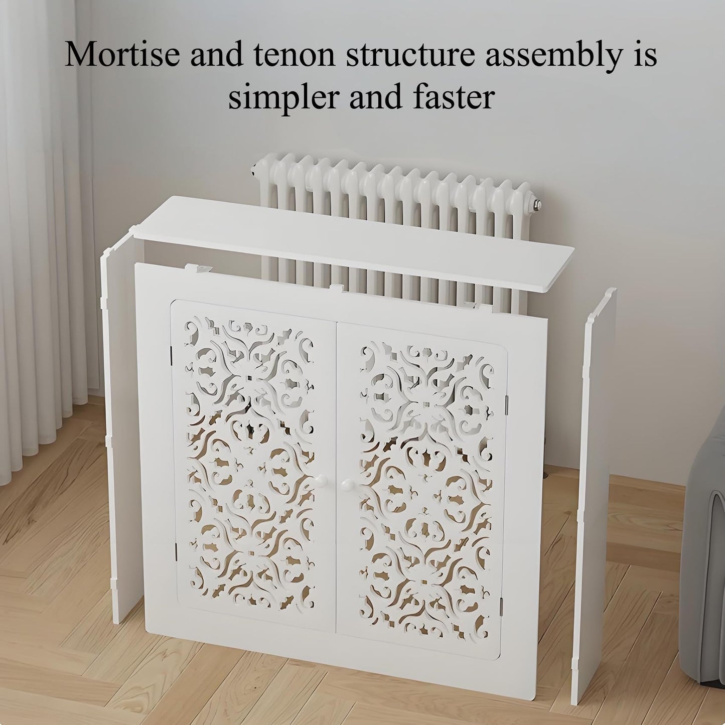 White Radiator Cover, Heater Cover Cabinet Shelf for Old Radiators, Modern Wood Cabinet Shelf Organizer for Living Room, Bedroom & Bathroom (White, 19.7 * 27.6 * 7.9in)