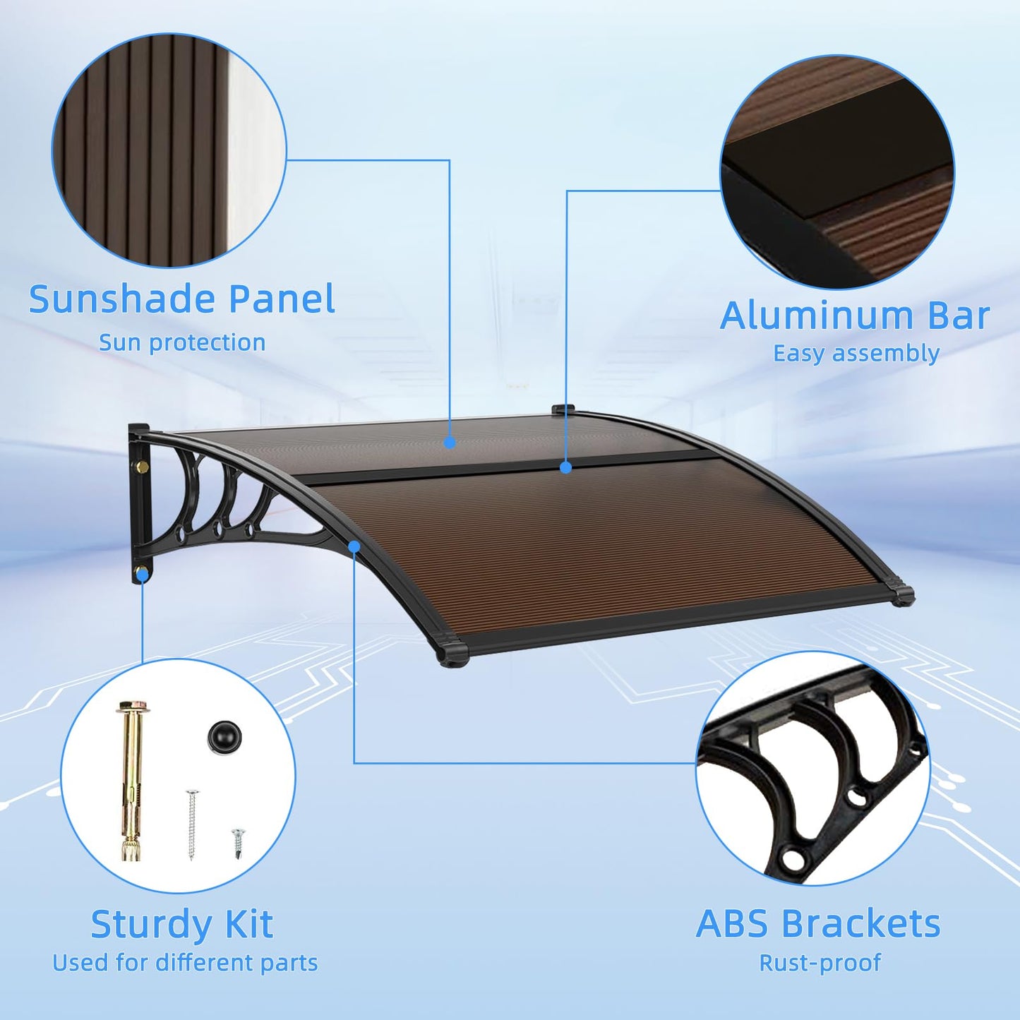 40"x48" Window Awning Door Canopy for Patio, Easy to Install Door Awnings for Entrances, Porches, and Courtyards, Exterior Rain and Snow Protection with Aluminum Bar