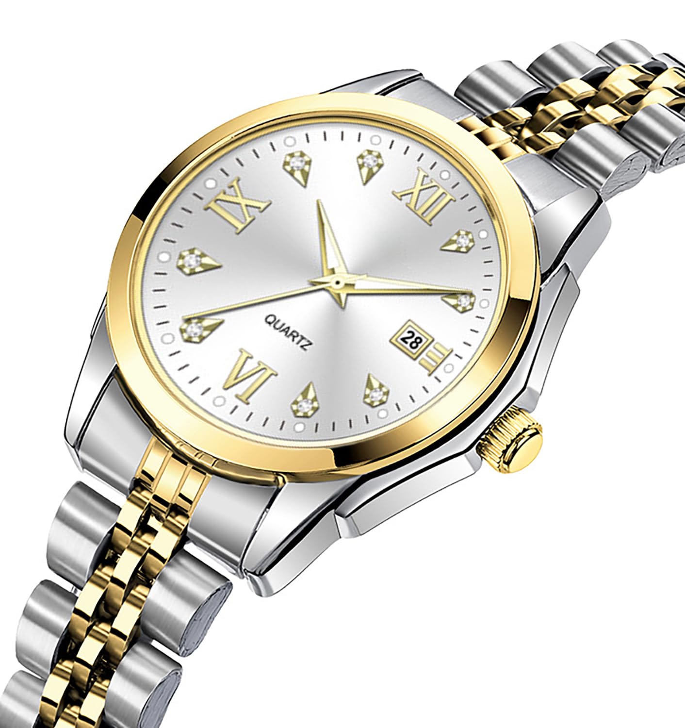 Women's Bracelet Watch Stainless Steel Quartz Watch Luminous Waterproof Watch Business Watches for Women (White/Two-Tone)