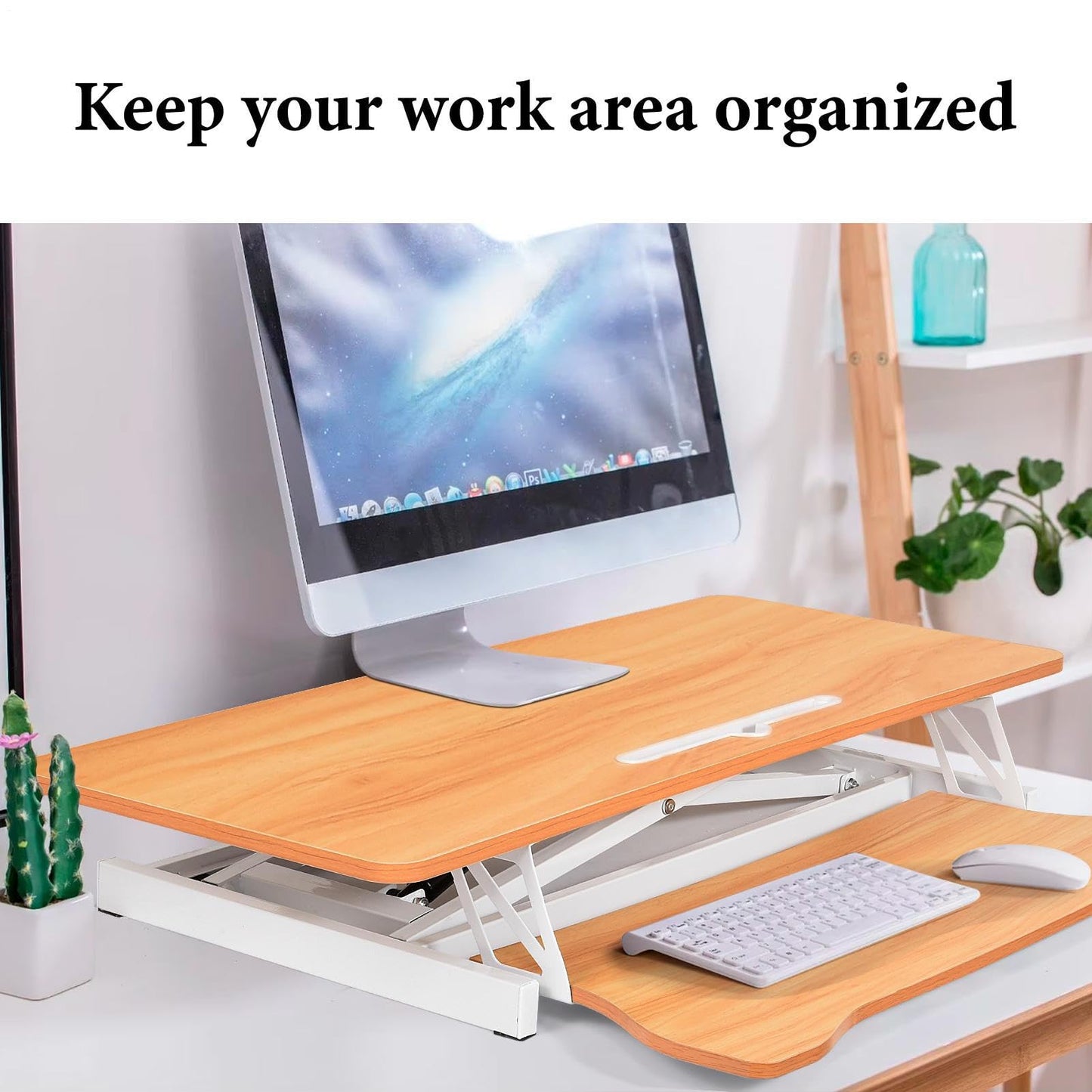 37 Inch Standing Desk Converter - Manual Pneumatic Spring, Two Monitor Stable Standing Desk Converter,5.9” To 18.8” Height Adjustable Laptop Workstation With Keyboard Tray For Home, Company(Log Color)