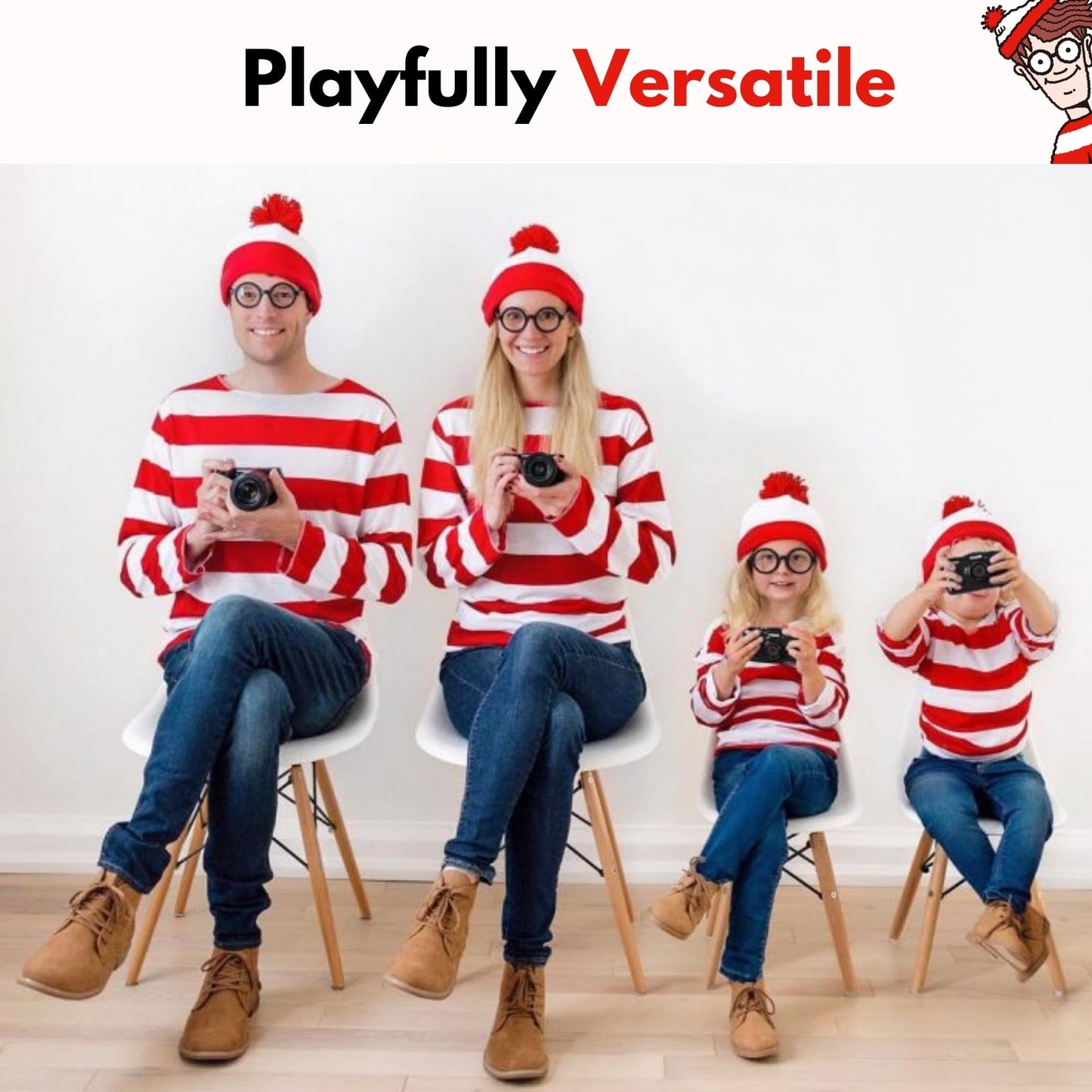 Wheres Waldo Costume Round Glasses for Men & Women - Fake Nerd Glasses Novelty Costume - Black Circle Cosplay Round Eyeglasses Disguise for Harry Potter, Minion, Scientist Character Outfit Accessory