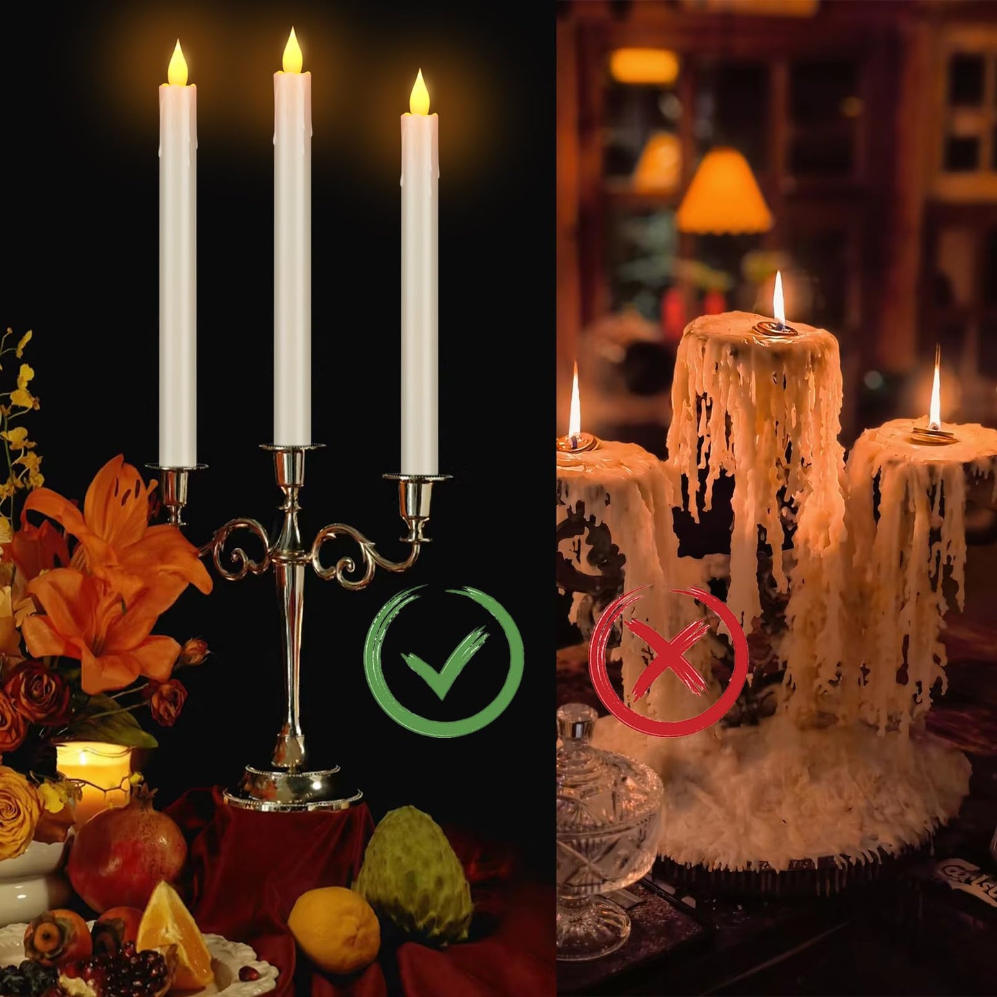 wemarry Flameless Taper Candles 10.6" Dripless Battery Operated with Remote Timer 6 Pack, 400+ Hours by 2 AA Batteries for Home Decor, Candlelight Dinner, Weddings