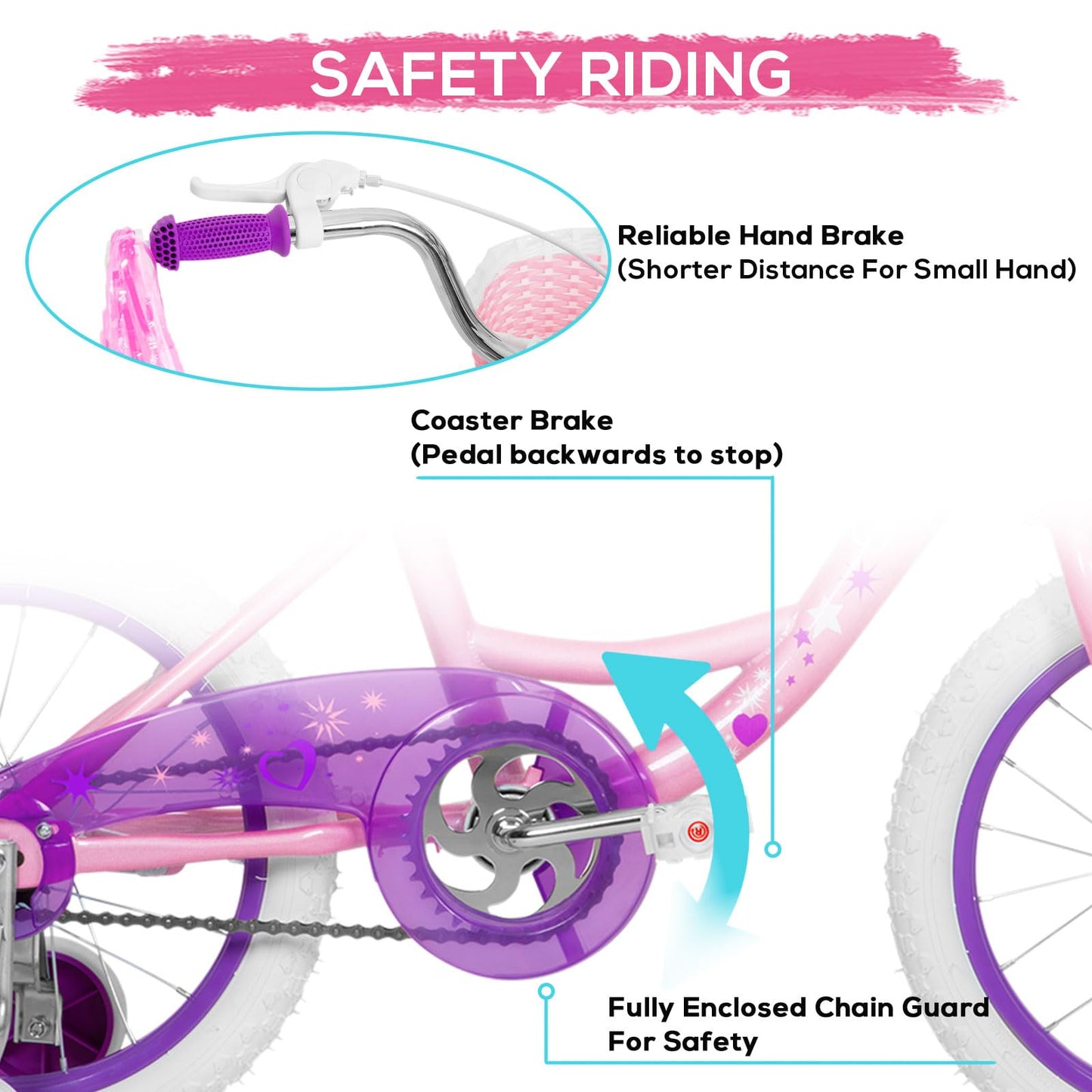 WEIZE Girls Bike for 3-12 Years Old Kids, 14 16 20 Inch Kids Bike with Training Wheels, Streamers, Basket and Doll Seat, Children Bicycles with Coaster Brake, Multiple Colors