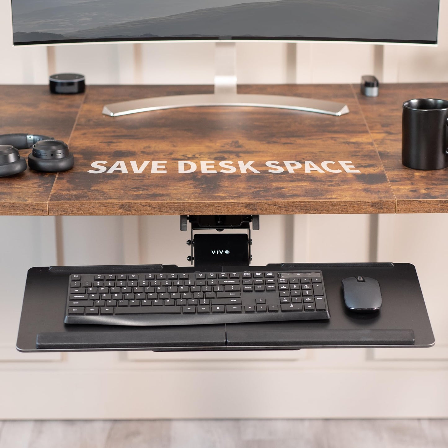 VIVO Adjustable Computer Keyboard and Mouse Platform Tray Deluxe Smooth Rolling Track Under Table Desk Mount, Black, MOUNT-KB04C