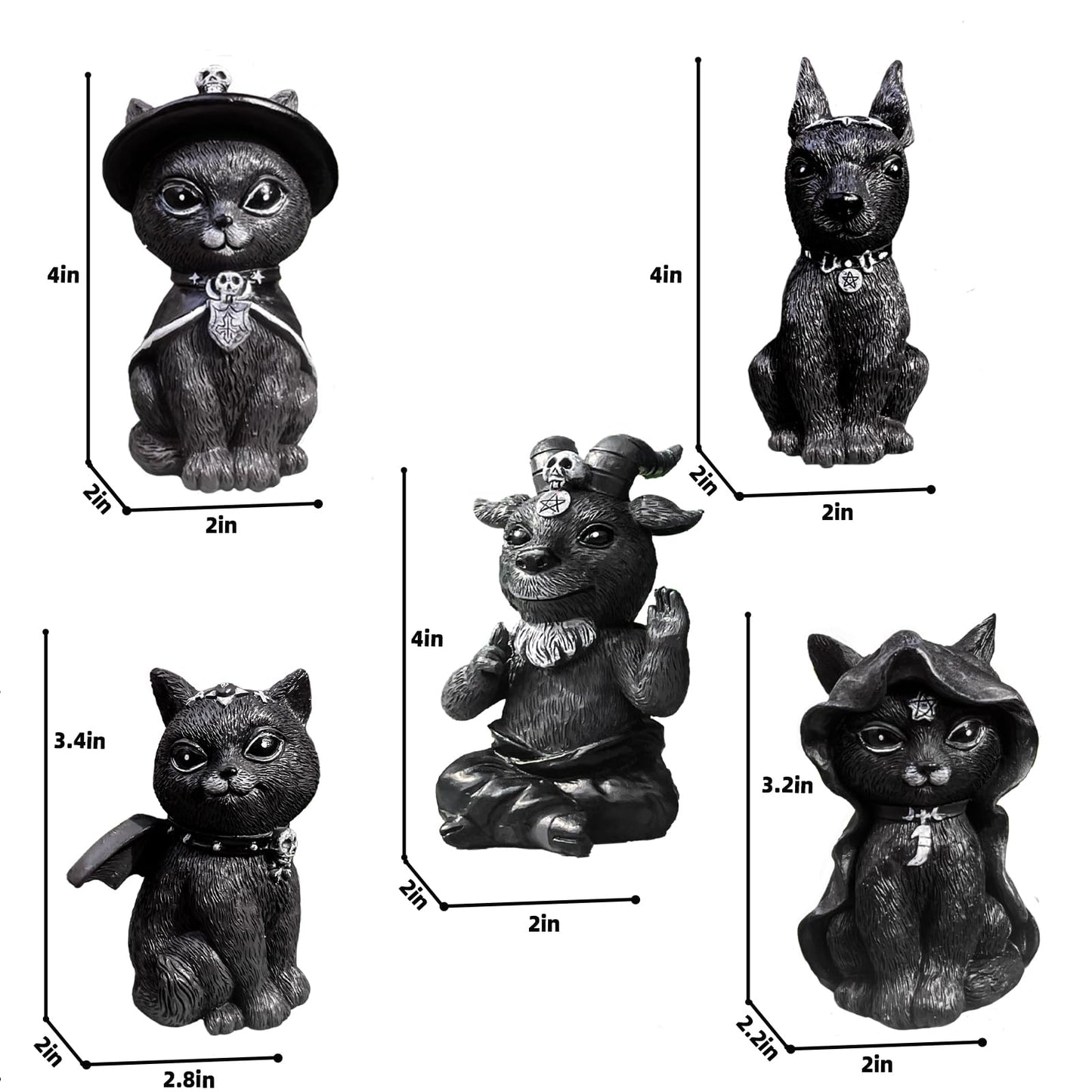WISSLERMER 5 Sets of Halloween Resin Crafts, Home Decoration Ornaments, Cats, Dogs, Skeletons, Halloween Decoration Statues