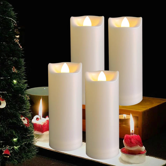 4 Pack LED Battery Operated Candles 2"x5" Plastic Flickering Flameless Candles with Timer Outdoor Waterproof Wedding Party Halloween Christmas Decoration Gifts Realistic Slim Tall Pillar Candles