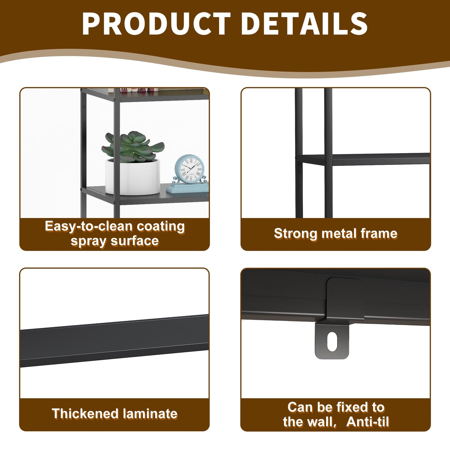 4 Tier Book Shelf, Modular Wide Bookshelves with Storage, Adjustable Industrial Metal Bookcase, Asymmetrical Geometric Shelf for Living Room, Bedroom, Office, 33.5" W*13.8" D*70.8" H, Black