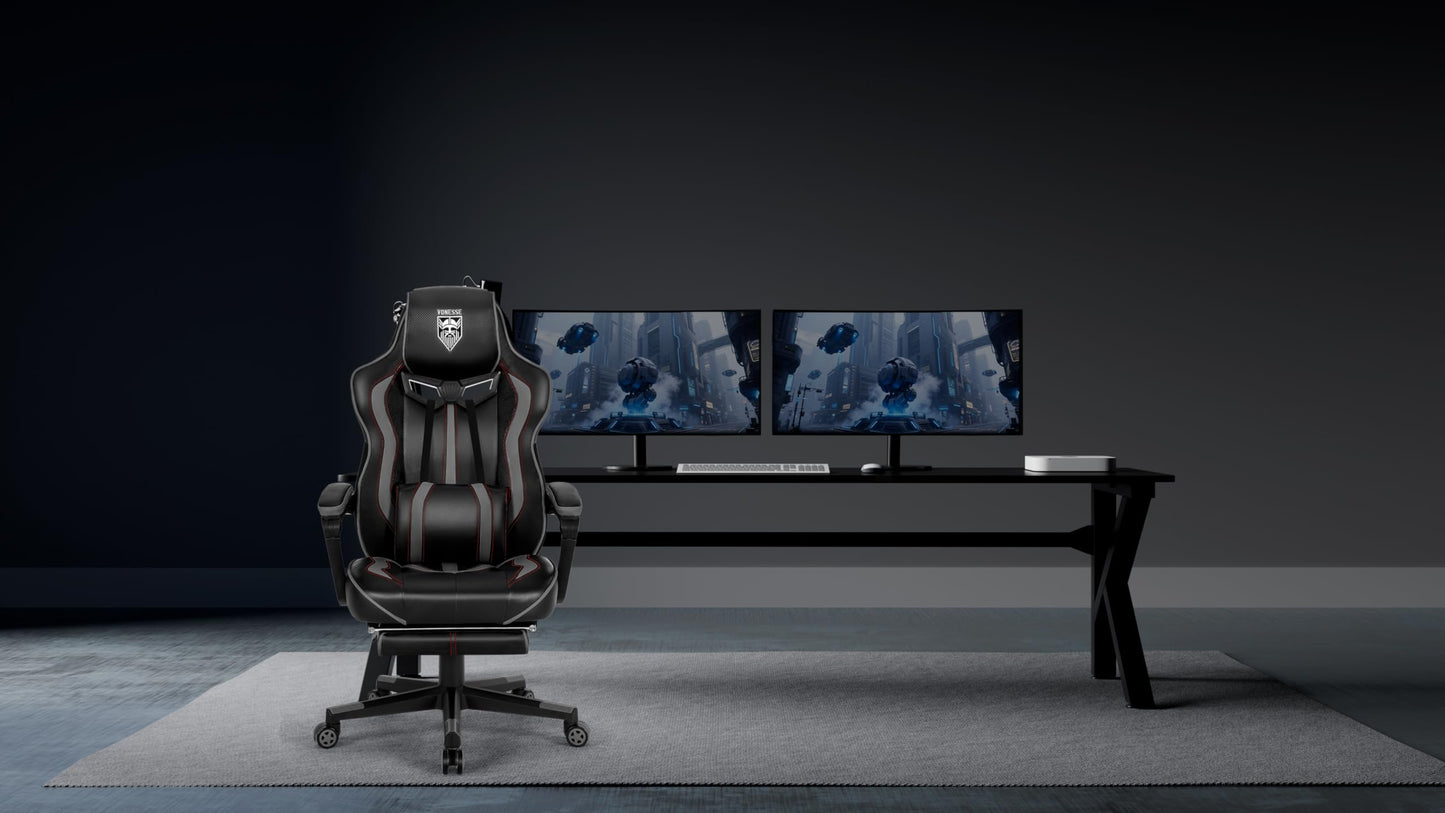 Vonesse Gaming Chair, Computer Office Chair with Footrest,Reclining Gaming Chairs for Adults, Big and Tall Ergonomic Gaming Chair with Lumbar Support (Gray/Black)